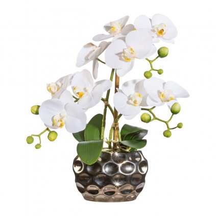 Orchidea x3, približne 30 cm biela, v oválnej váze