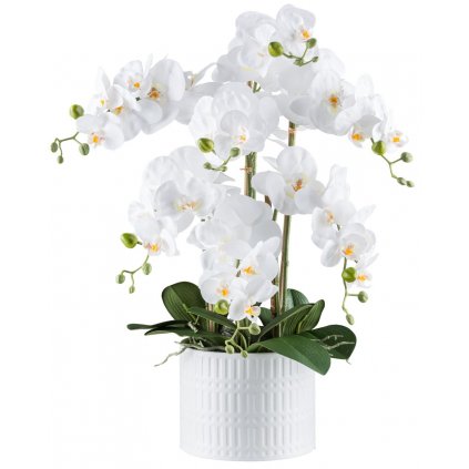 Umelá orchidea v keramickom kvetináči, 60 cm, biela
