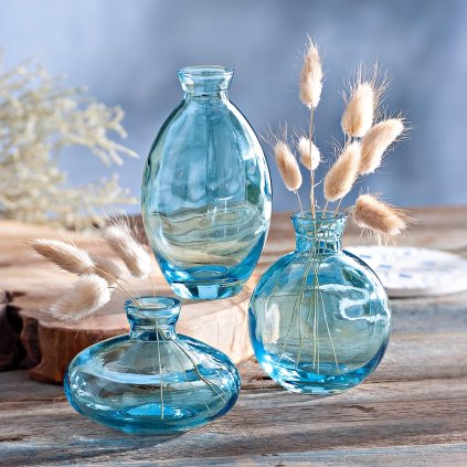 Sklenené vázy Modrá, sada 3 kusov