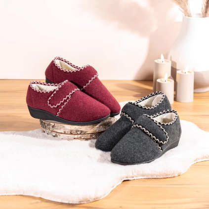 Papuče na suchý zips s vlnou, červené, veľkosť 40