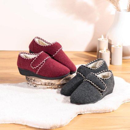 Papuče na suchý zips s vlnou, sivé, veľkosť 40