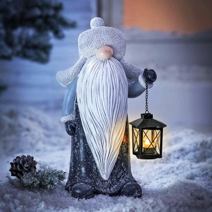 Dekoratívny trpaslík s lampášom a LED sviečkou