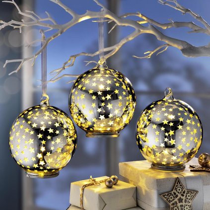 LED závesná sklenená dekorácia More hviezd, 3 ks