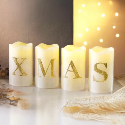 LED sviečky z pravého vosku XMAS, sada 4 ks