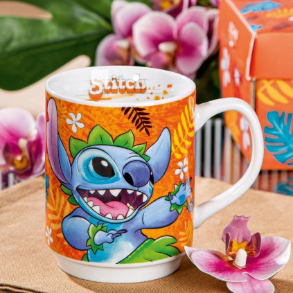 Porcelánový hrnček Stitch, oranžový
