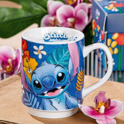 Porcelánový hrnček Stitch, modrý