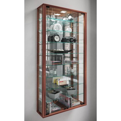 Nástenná vitrína Vitrosa Maxi so zrkadlom vrátane LED osvetlenia, orechové jadro