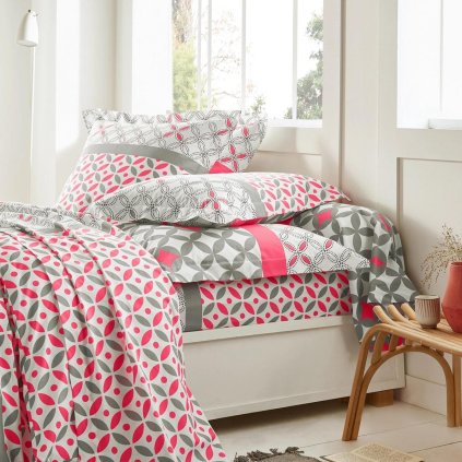 Bavlnená posteľná bielizeň Marlow, sivá/koralová, 140 x 200 cm