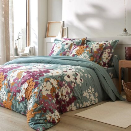 Bavlnená posteľná bielizeň Capucine by Colombine, zeleno-sivá, 140 x 200 cm