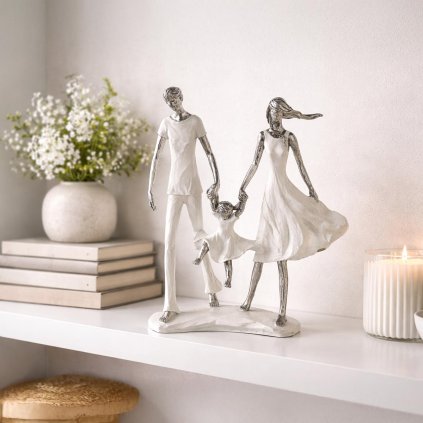 Rodina sošiek, 3 členovia, biela/strieborná