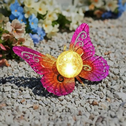 LED solárna dekorácia Motýľ, ružovo-zlatá farba