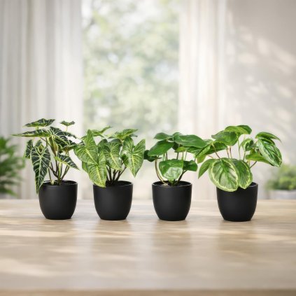 Umelé zelené rastliny, sada 4 ks