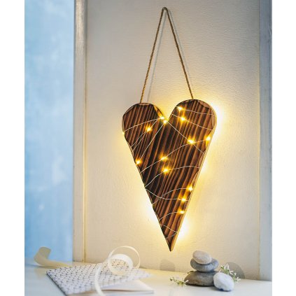 LED drevená závesná dekorácia Srdce Madera
