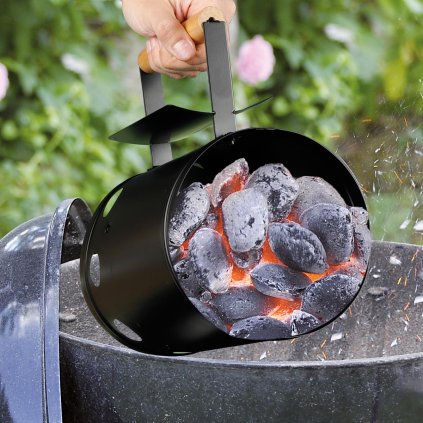 Komínový podpaľovač grilu na drevené uhlie, čierny