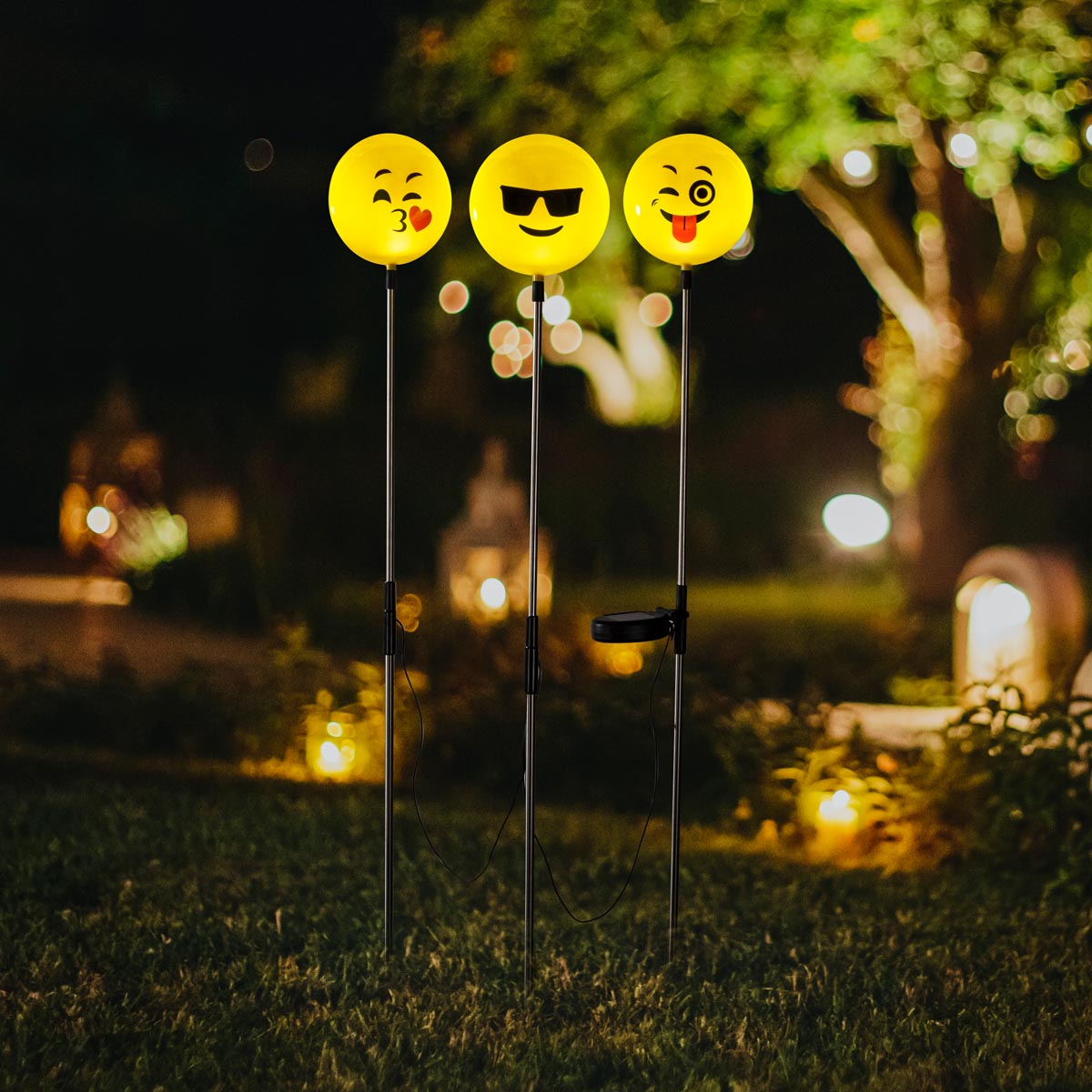 E-shop LED solárny smajlík, sada 3 ks