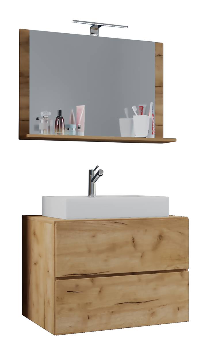 E-shop 3-dielna umývadlová skrinka Lendas M 80 cm so zrkadlom, dub medový