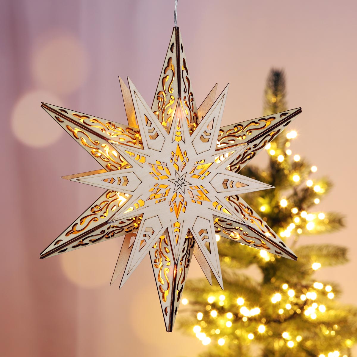 E-shop Drevená hviezda LED, 30 cm