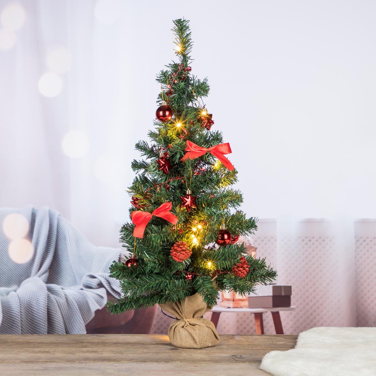 E-shop Umelý vianočný stromček 75 cm, červené ozdoby