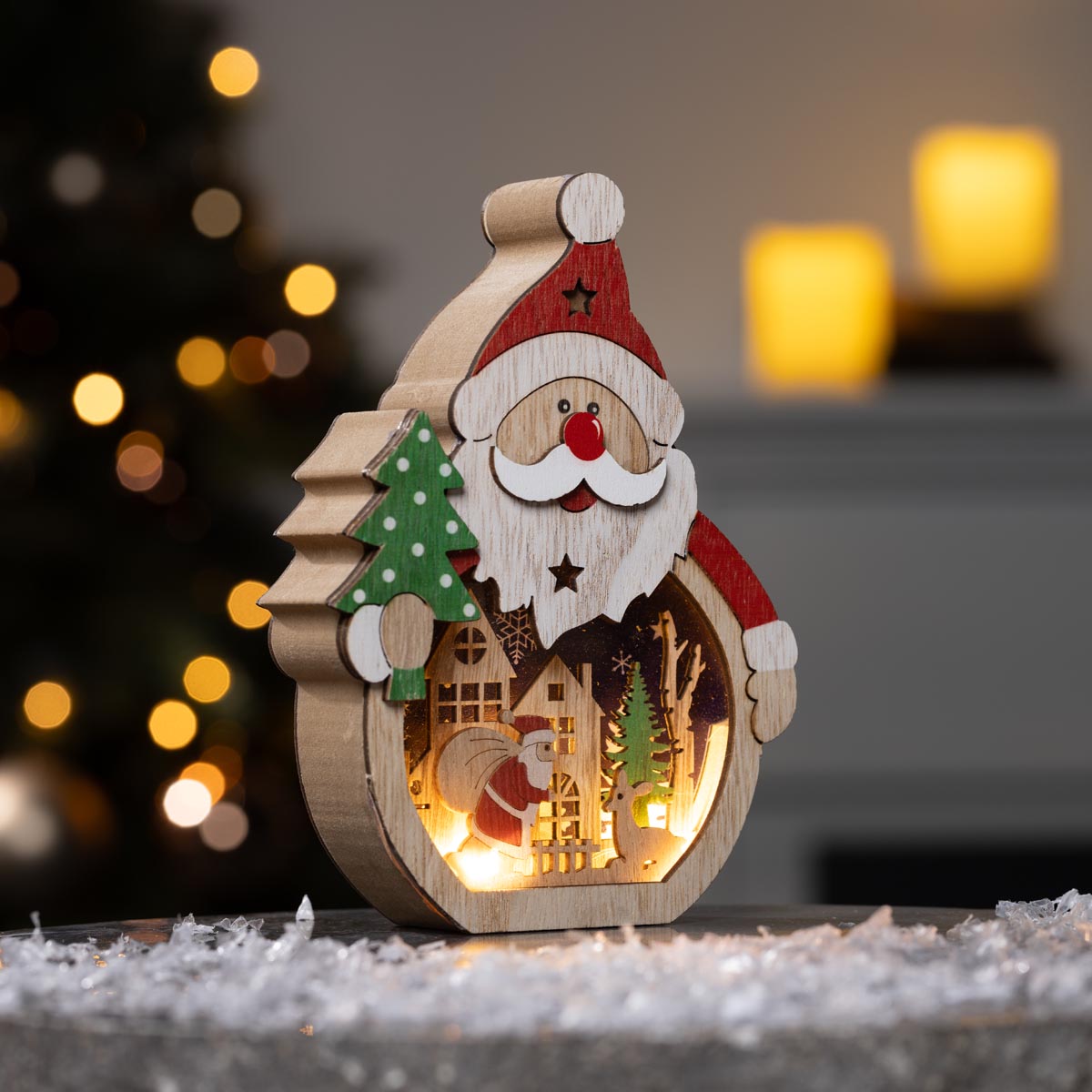 Fotografia produktu: LED drevená dekorácia Santa