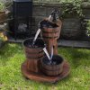 Záhradná kaskádová fontána, 3 drevené vedrá