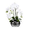 Umelá orchidea v oválnej striebornej váze, 55 cm, biela