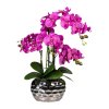 Umelá orchidea v oválnej striebornej váze, 55 cm, fialová
