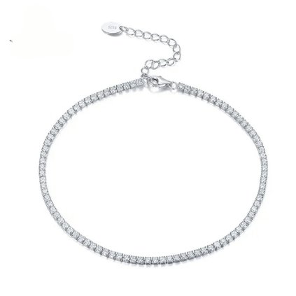 Řetízek na nohu Rhinestone, stříbrný
