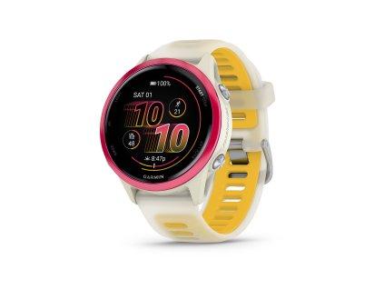 Forerunner570 42mm RaspberryMango HR Front Left 0008 FRx570 42mm Salmon Hero