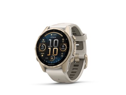 Fenix8 43 HR SoftGold FogGray Front left 0015 fenix8 wf 43mm sapphire softgold