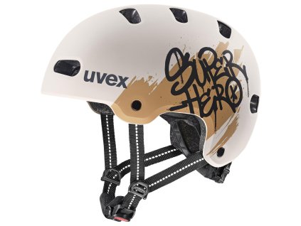 Uvex dětská helma Kid 4 Style Super Hero/Warm Grey Matt
