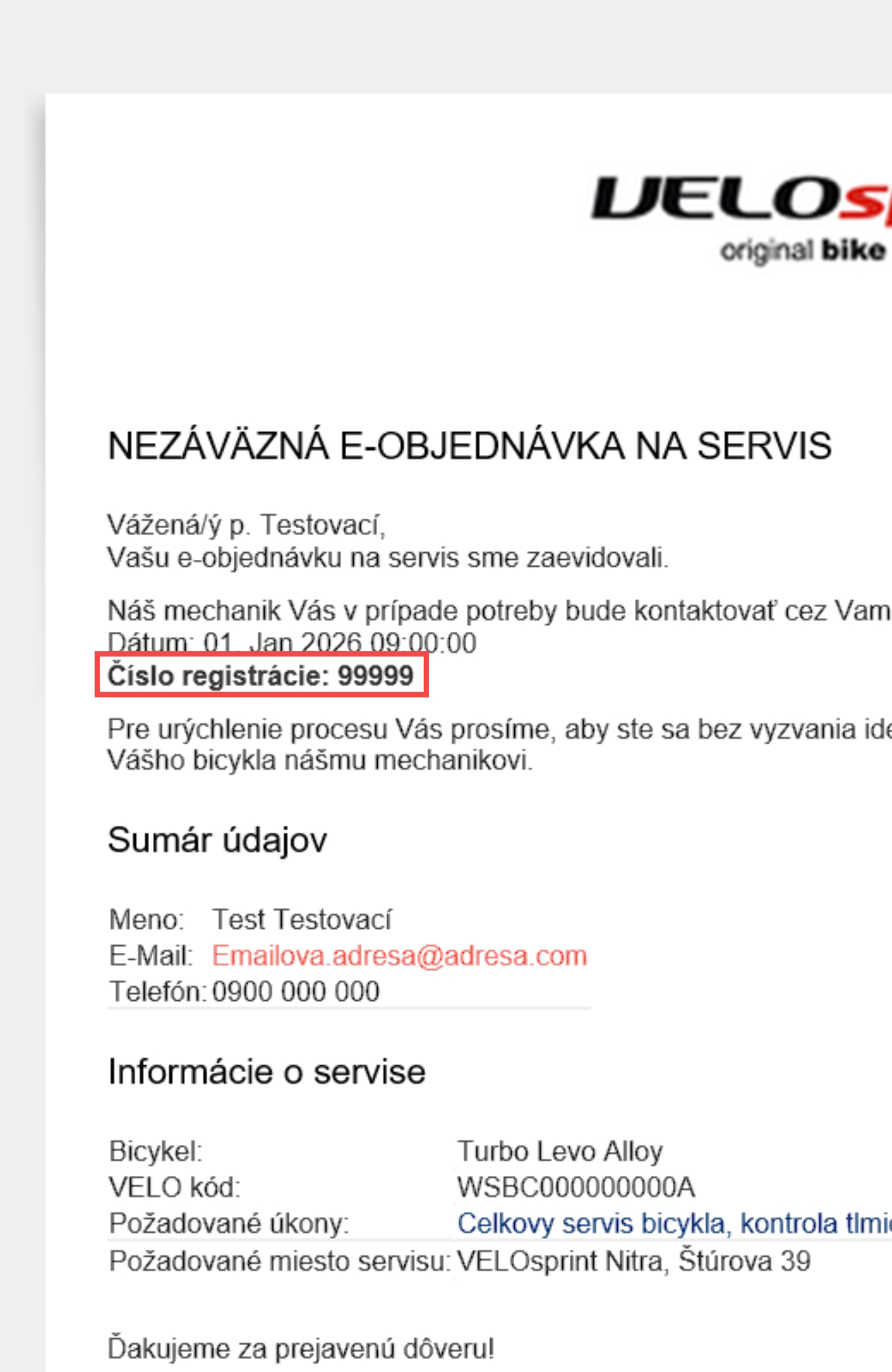 Kde nájdete číslo online registrácie na servis bicykla