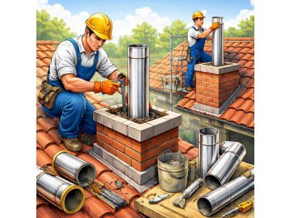 Chimney installation on a sunny roof