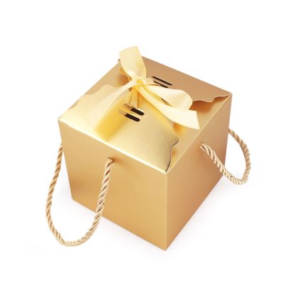 Dárková krabička se stuhou čtverec 10 cm zlatá