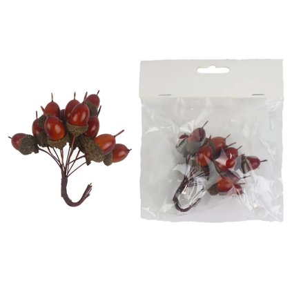 Dekorace žaludy na drátku 12 ks