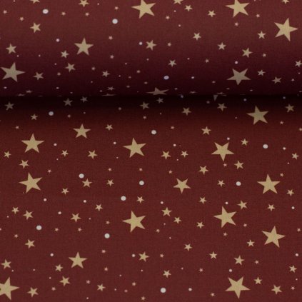 Bavlněná látka vánoční Björn hvězdy vínová