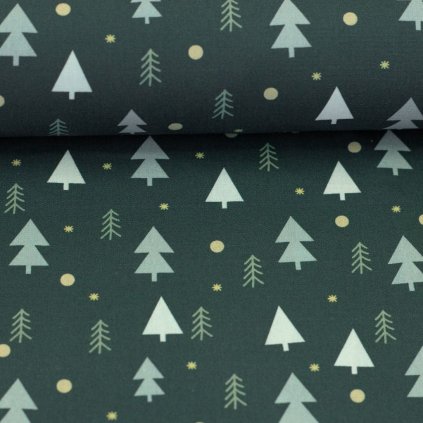 Bavlněná látka vánoční Björn stromky petrolejová