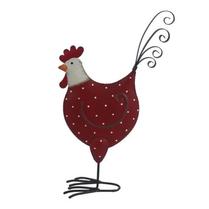 Dekorace kovová slepička červená a bílá