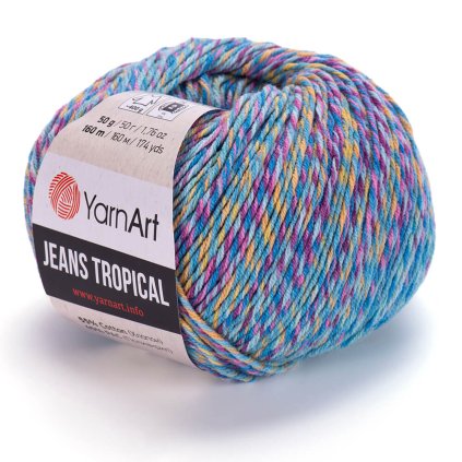 příze Jeans Tropical 618 variace modré, růžová, oranžová