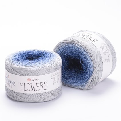 příze Flowers 271 tmavě a světle modrá, šedá