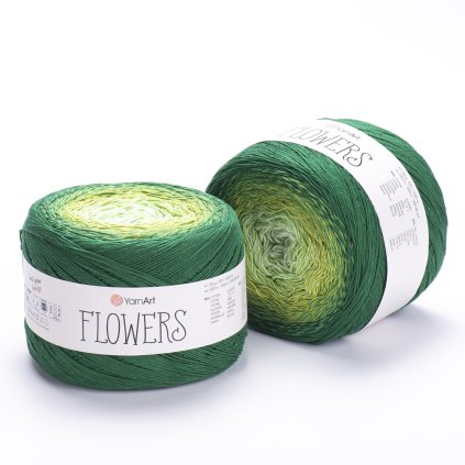 příze Flowers 283 variace zelené a krémová