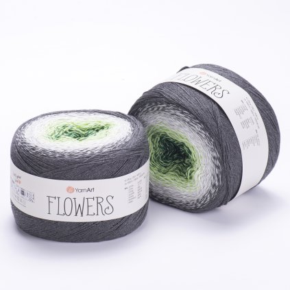 příze Flowers 291 zelená, šedá, antracit