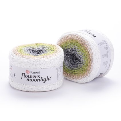 Příze Flowers Moonlight 3274 smetanová,světle hnědá,zelená,šedá