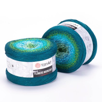Příze Flowers Moonlight 3256 hráškově zelená, tyrkysová, lesní zelená, sváteční zelená