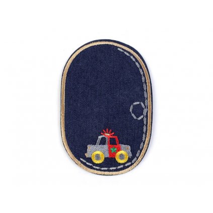 Nažehlovací záplata oválná 7,5 x 11,5 cm auto s béžovým obšitím