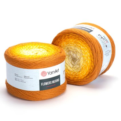 příze Flowers Merino 552 smetanová, odstíny žluté, tmavá hořčicová