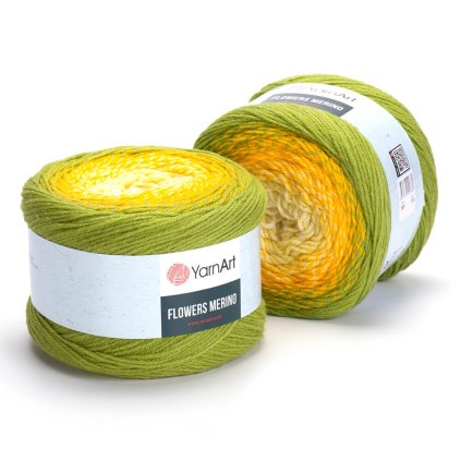 příze Flowers Merino 549 smetanová, odstíny žluté, trávově zelená