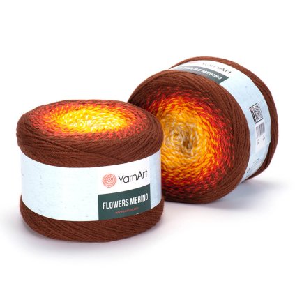 příze Flowers Merino 530 smetanová, slunečnicová, cihlově červená, hnědá