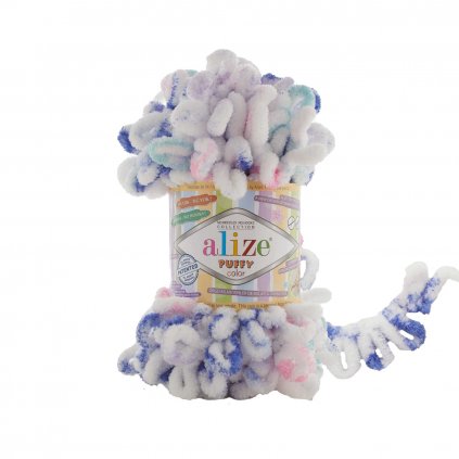 příze Puffy color 6245 bílá, růžová, fialová, mintová a modrá