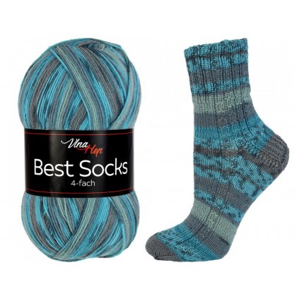 příze Best Socks 7309 tyrkysová, tmavě a světle šedá