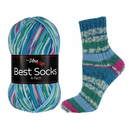 příze Best Socks 7310 tmavě tyrkysová, zelená, fuchsiová